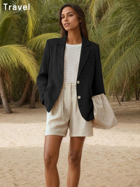 Mina Self Linen Blazer for Women 2025 Summer - Full - Lined Oversized Lightweight Casual Work Business Fashion Trendy Pockets - 7DAY'S