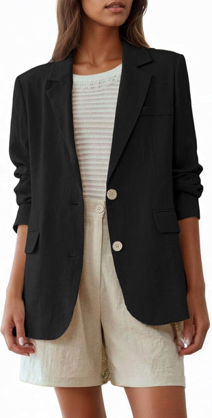 Mina Self Linen Blazer for Women 2025 Summer - Full-Lined Oversized Lightweight Casual Work Business Fashion Trendy Pockets