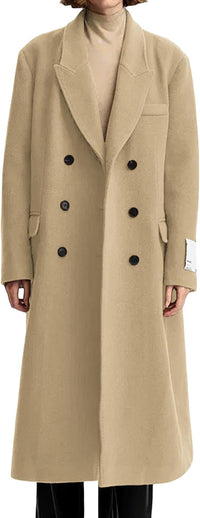 Mina Self Long Wool Coat Women 2025 Fall Winter Notch Lapel Double Breasted Full - Lined Business Casual with Pockets Pea Coats - 7DAY'S