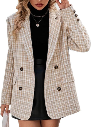 Mina Self Plaid Tweed Blazer Jacket for Women 2024 Fashion Elegant Open Front Casual Work Office Pocket Suit Coat(S-XXL)