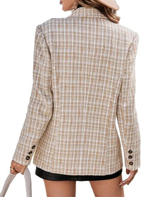 Mina Self Plaid Tweed Blazer Jacket for Women 2024 Fashion Elegant Open Front Casual Work Office Pocket Suit Coat(S - XXL) - 7DAY'S