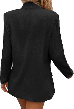Mina Self Summer Black Linen Jackets Blazer for Women Lightweight 2024 Spring Long Sleeves Business Casual Dressy Office Light Women's Clothes Blazers Suit Jacket, Daily/Work, Black XX - Large Size - 7DAY'S