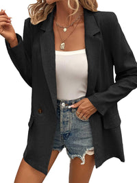 Mina Self Summer Black Linen Jackets Blazer for Women Lightweight 2024 Spring Long Sleeves Business Casual Dressy Office Light Women's Clothes Blazers Suit Jacket, Daily/Work, Black XX - Large Size - 7DAY'S