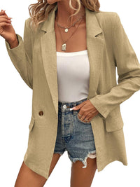 Mina Self Summer Womens Linen Blazers Jackets Lightweight 2024 Spring Long Sleeves Business Casual Dressy Office Light Clothes Blazers Suit Jacket for Women, Daily/Work, Khaki Large Size - 7DAY'S
