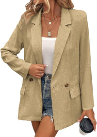 Mina Self Summer Womens Linen Blazers Jackets Lightweight 2024 Spring Long Sleeves Business Casual Dressy Office Light Clothes Blazers Suit Jacket for Women, Daily/Work, Khaki XX - Large Size - 7DAY'S