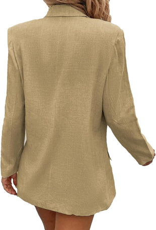 Mina Self Summer Womens Linen Blazers Jackets Lightweight 2024 Spring Long Sleeves Business Casual Dressy Office Light Clothes Blazers Suit Jacket for Women, Daily/Work, Khaki Large Size - 7DAY'S