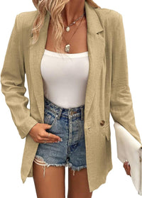 Mina Self Summer Womens Linen Blazers Jackets Lightweight 2024 Spring Long Sleeves Business Casual Dressy Office Light Clothes Blazers Suit Jacket for Women, Daily/Work, Khaki XX - Large Size - 7DAY'S