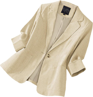 Mina Self Women's 3/4 Sleeve Linen Blazer 2025 Summer Lightweight Fully-Lined Lapel Button Casual Work Jacket Pockets
