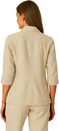 Mina Self Women's 3/4 Sleeve Linen Blazer 2025 Summer Lightweight Fully - Lined Lapel Button Casual Work Jacket Pockets - 7DAY'S