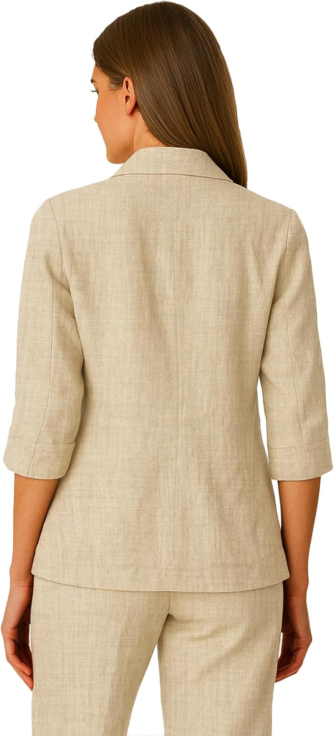 Mina Self Women's 3/4 Sleeve Linen Blazer 2025 Summer Lightweight Fully - Lined Lapel Button Casual Work Jacket Pockets - 7DAY'S