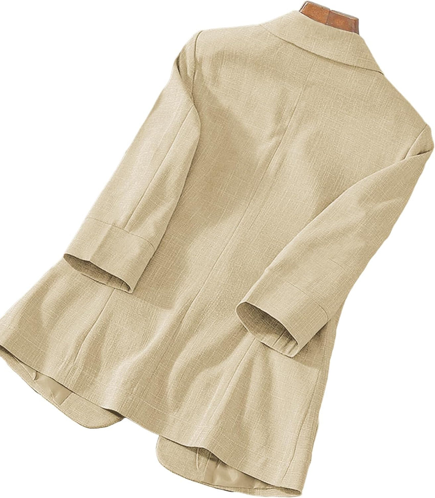Mina Self Women's 3/4 Sleeve Linen Blazer 2025 Summer Lightweight Fully - Lined Lapel Button Casual Work Jacket Pockets - 7DAY'S