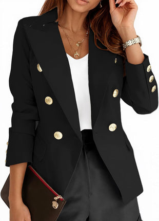 Mina Self Womens Blazer 2025 Fall Fitted Petite Double Breasted Button Front Suit Jackets with Pockets - 7DAY'S