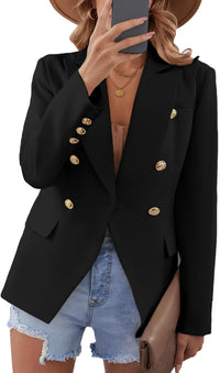 Mina Self Womens Blazer 2025 Fall Fitted Petite Double Breasted Button Front Suit Jackets with Pockets - 7DAY'S