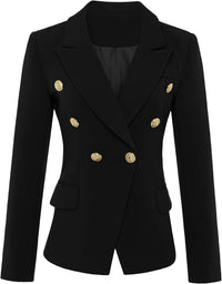 Mina Self Womens Blazer 2025 Fall Fitted Petite Double Breasted Button Front Suit Jackets with Pockets - 7DAY'S