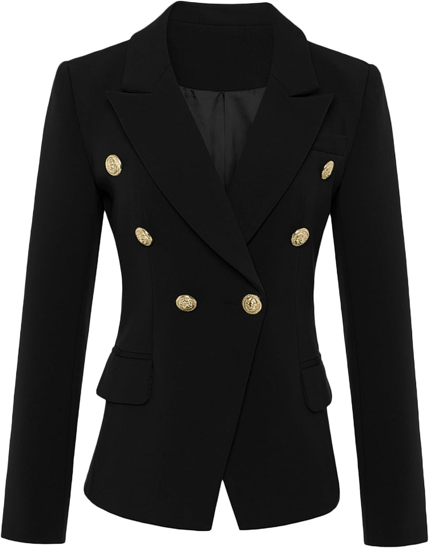 Mina Self Womens Blazer 2025 Fall Fitted Petite Double Breasted Button Front Suit Jackets with Pockets - 7DAY'S