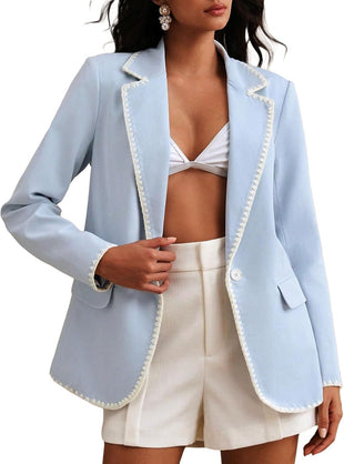 Mina Self Women's Casual Blazers 2025 Fall - Notch Lapel One Button Business Lightweight Trendy Work Office Jackets Pockets