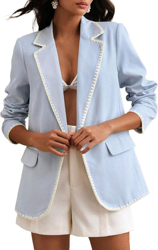 Mina Self Women's Casual Blazers 2025 Fall - Notch Lapel One Button Business Lightweight Trendy Work Office Jackets Pockets - 7DAY'S