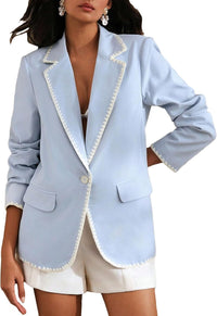 Mina Self Women's Casual Blazers 2025 Fall - Notch Lapel One Button Business Lightweight Trendy Work Office Jackets Pockets - 7DAY'S
