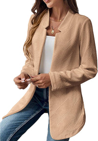 Mina Self Womens Tweed Long Jacket 2025 Notch Fall Winter Warm Cardigan Elegant Casual Work Office Blazer with Pockets - 7DAY'S