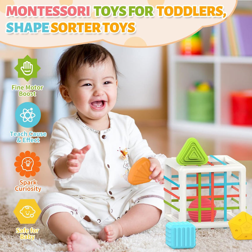 MINGKIDS Montessori Toys for 1 Year Old, 6 Pc Multi Sensory Shape, Toddler Developmental Learning Birthday Gifts, Baby Toys 12 Month - 7DAY'S