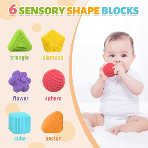 MINGKIDS Montessori Toys for 1 Year Old, 6 Pc Multi Sensory Shape, Toddler Developmental Learning Birthday Gifts, Baby Toys 12 Month - 7DAY'S