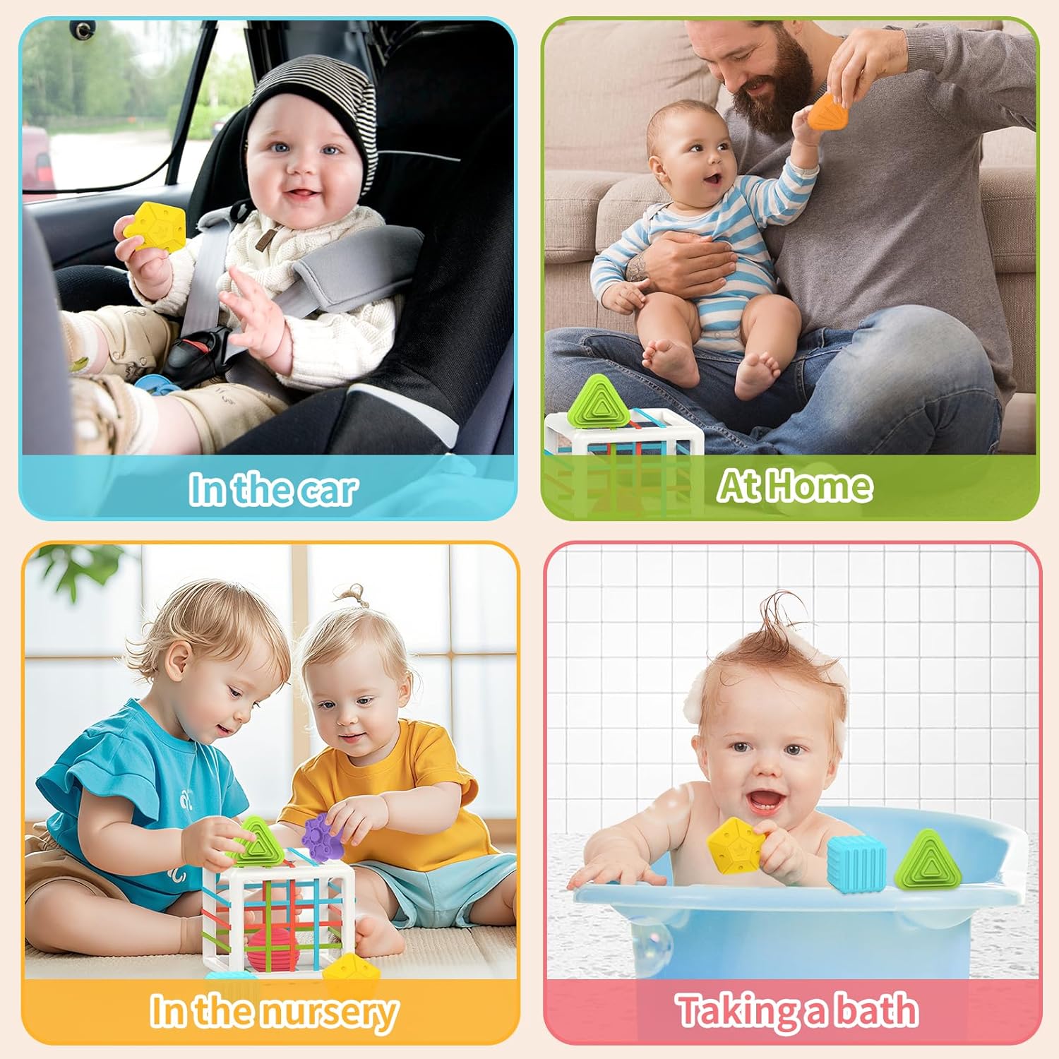 MINGKIDS Montessori Toys for 1 Year Old, 6 Pc Multi Sensory Shape, Toddler Developmental Learning Birthday Gifts, Baby Toys 12 Month - 7DAY'S