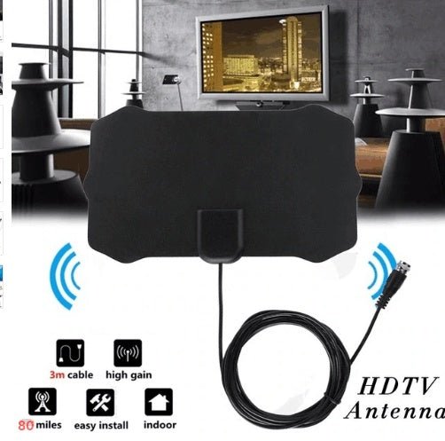 HDTV antenna with 80-mile range, high gain, easy indoor install, 3m cable for clear TV reception