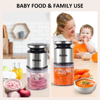Mini Food Processor, 2.5 Cup/ 600 ML Baby Food Maker, 400 W Power Electric Grinder Chopper for Fruit, Vegetable, Meat, Baby Food Puree Blender (Sliver) - 7DAY'S