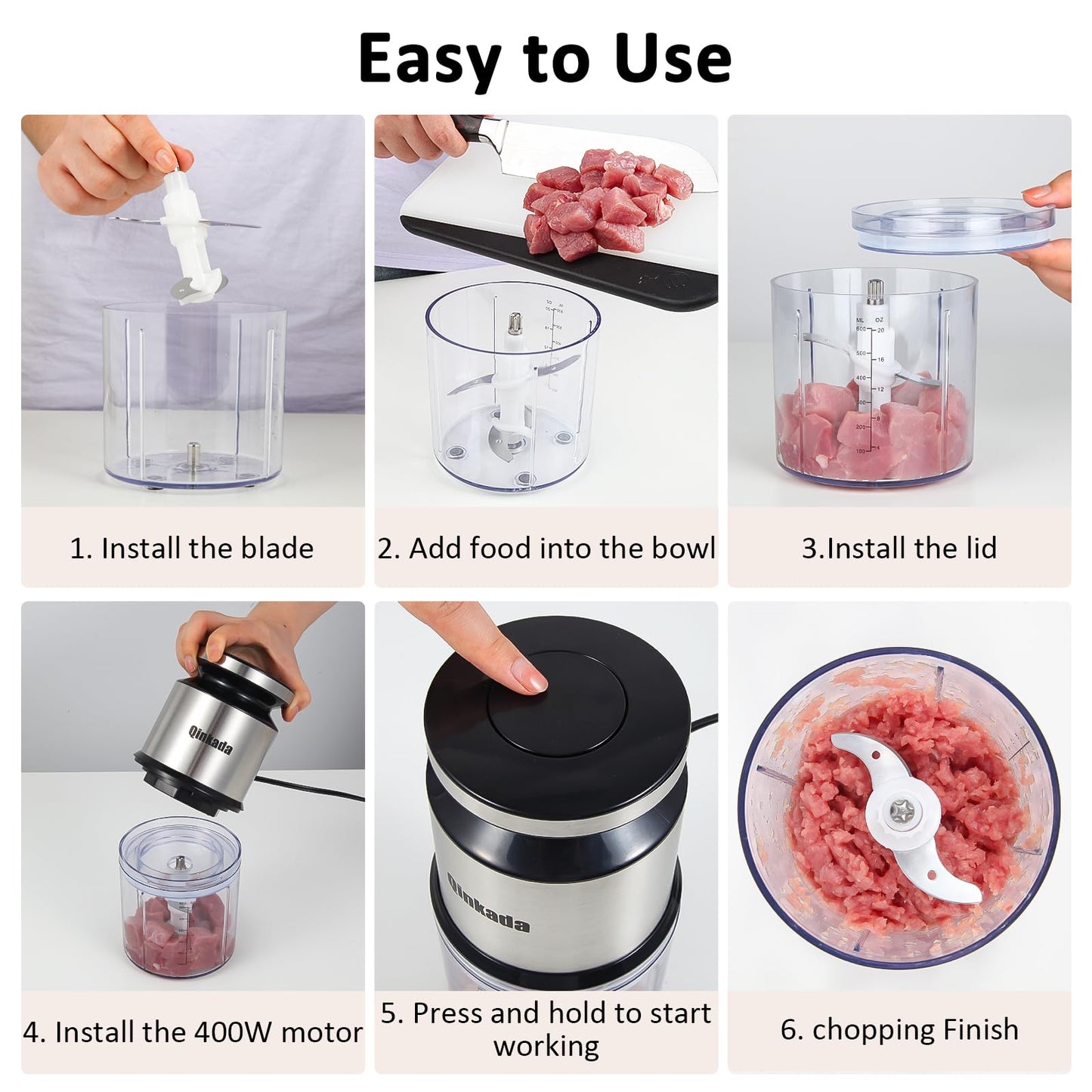 Mini Food Processor, 2.5 Cup/ 600 ML Baby Food Maker, 400 W Power Electric Grinder Chopper for Fruit, Vegetable, Meat, Baby Food Puree Blender (Sliver) - 7DAY'S