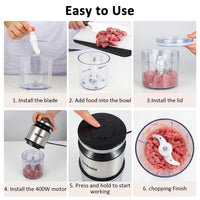 Mini Food Processor, 2.5 Cup/ 600 ML Baby Food Maker, 400 W Power Electric Grinder Chopper for Fruit, Vegetable, Meat, Baby Food Puree Blender (Sliver) - 7DAY'S