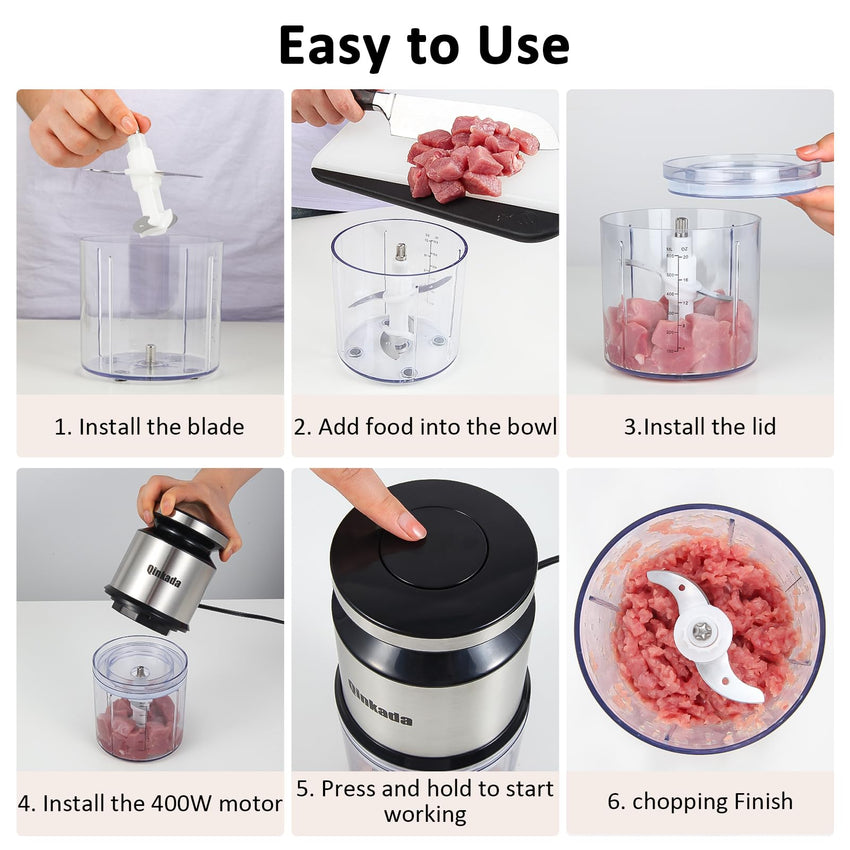 Mini Food Processor, 2.5 Cup/ 600 ML Baby Food Maker, 400 W Power Electric Grinder Chopper for Fruit, Vegetable, Meat, Baby Food Puree Blender (Sliver) - 7DAY'S