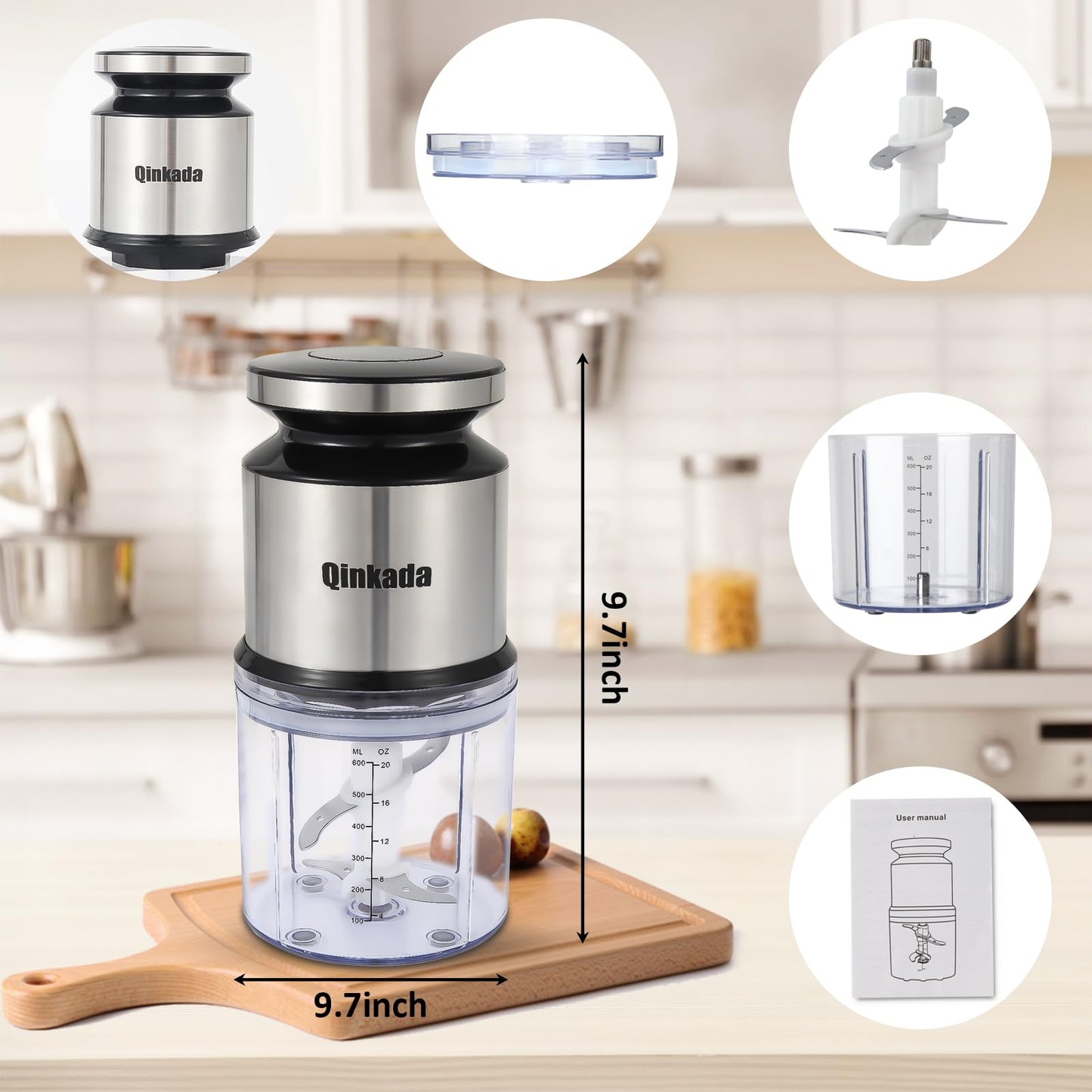 Mini Food Processor, 2.5 Cup/ 600 ML Baby Food Maker, 400 W Power Electric Grinder Chopper for Fruit, Vegetable, Meat, Baby Food Puree Blender (Sliver) - 7DAY'S