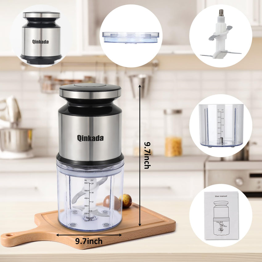 Mini Food Processor, 2.5 Cup/ 600 ML Baby Food Maker, 400 W Power Electric Grinder Chopper for Fruit, Vegetable, Meat, Baby Food Puree Blender (Sliver) - 7DAY'S