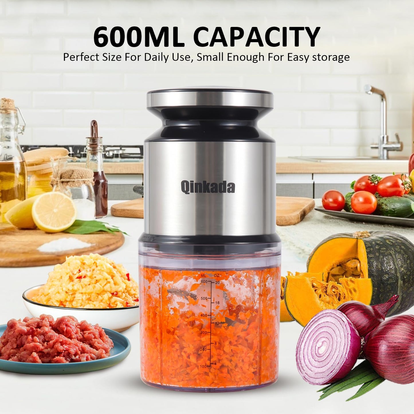 Mini Food Processor, 2.5 Cup/ 600 ML Baby Food Maker, 400 W Power Electric Grinder Chopper for Fruit, Vegetable, Meat, Baby Food Puree Blender (Sliver) - 7DAY'S