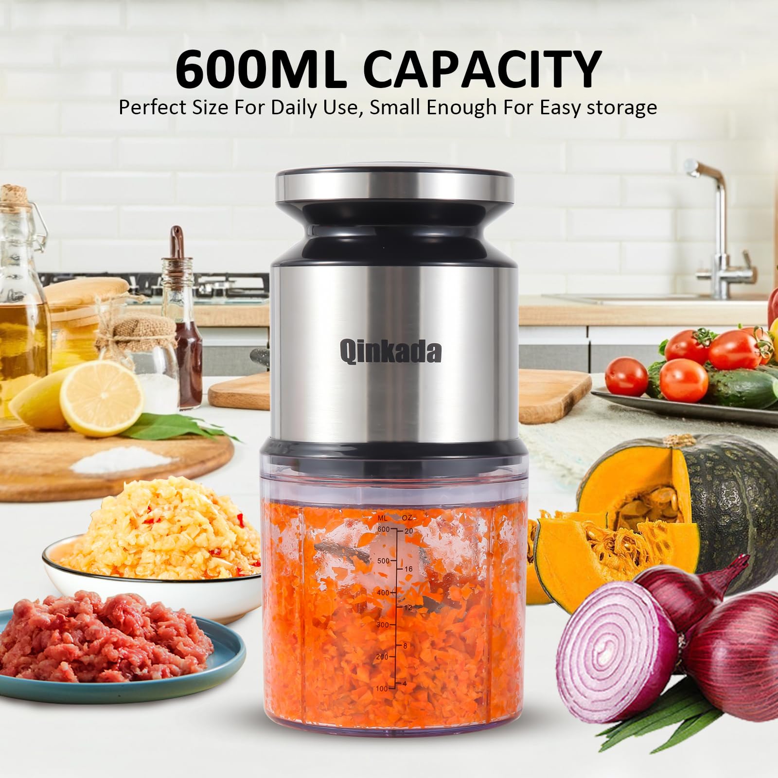 Mini Food Processor, 2.5 Cup/ 600 ML Baby Food Maker, 400 W Power Electric Grinder Chopper for Fruit, Vegetable, Meat, Baby Food Puree Blender (Sliver) - 7DAY'S