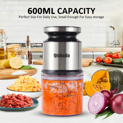 Mini Food Processor, 2.5 Cup/ 600 ML Baby Food Maker, 400 W Power Electric Grinder Chopper for Fruit, Vegetable, Meat, Baby Food Puree Blender (Sliver) - 7DAY'S