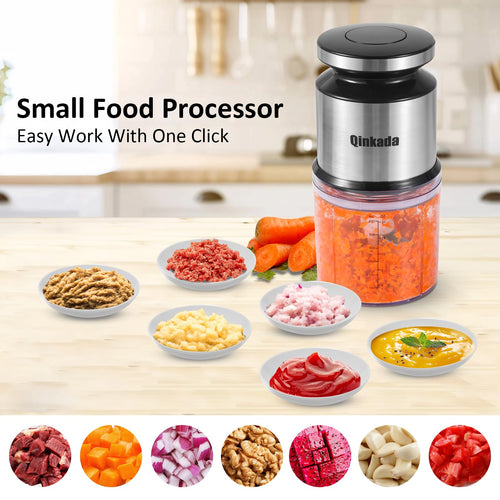 Mini Food Processor, 2.5 Cup/ 600 ML Baby Food Maker, 400 W Power Electric Grinder Chopper for Fruit, Vegetable, Meat, Baby Food Puree Blender (Sliver) - 7DAY'S