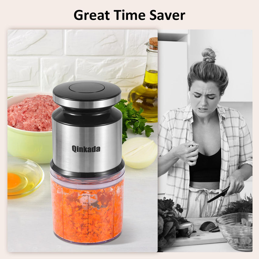 Mini Food Processor, 2.5 Cup/ 600 ML Baby Food Maker, 400 W Power Electric Grinder Chopper for Fruit, Vegetable, Meat, Baby Food Puree Blender (Sliver) - 7DAY'S
