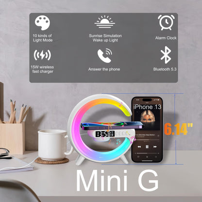 Mini G Atmosphere Lamp with Bluetooth Speaker, LED Table Lamp with Wireless Charger, Night Light Lamp Sunrise Alarm Clock, Smart Light Sound Machine for Bedroom【Mini Size 𝐆𝟔】 - 7DAY'S
