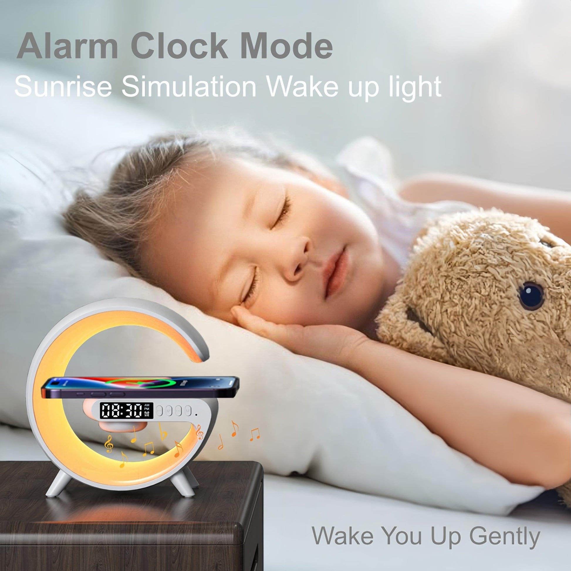 Mini G Atmosphere Lamp with Bluetooth Speaker, LED Table Lamp with Wireless Charger, Night Light Lamp Sunrise Alarm Clock, Smart Light Sound Machine for Bedroom【Mini Size 𝐆𝟔】 - 7DAY'S