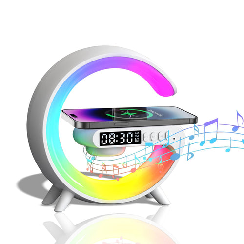 Mini G Atmosphere Lamp with Bluetooth Speaker, LED Table Lamp with Wireless Charger, Night Light Lamp Sunrise Alarm Clock, Smart Light Sound Machine for Bedroom【Mini Size 𝐆𝟔】