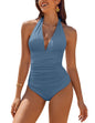 Minimally sophisticated V - neck swimsuit for women, with a one - piece small chest gathered to cover the belly in hot springs for vacation - 7DAY'S