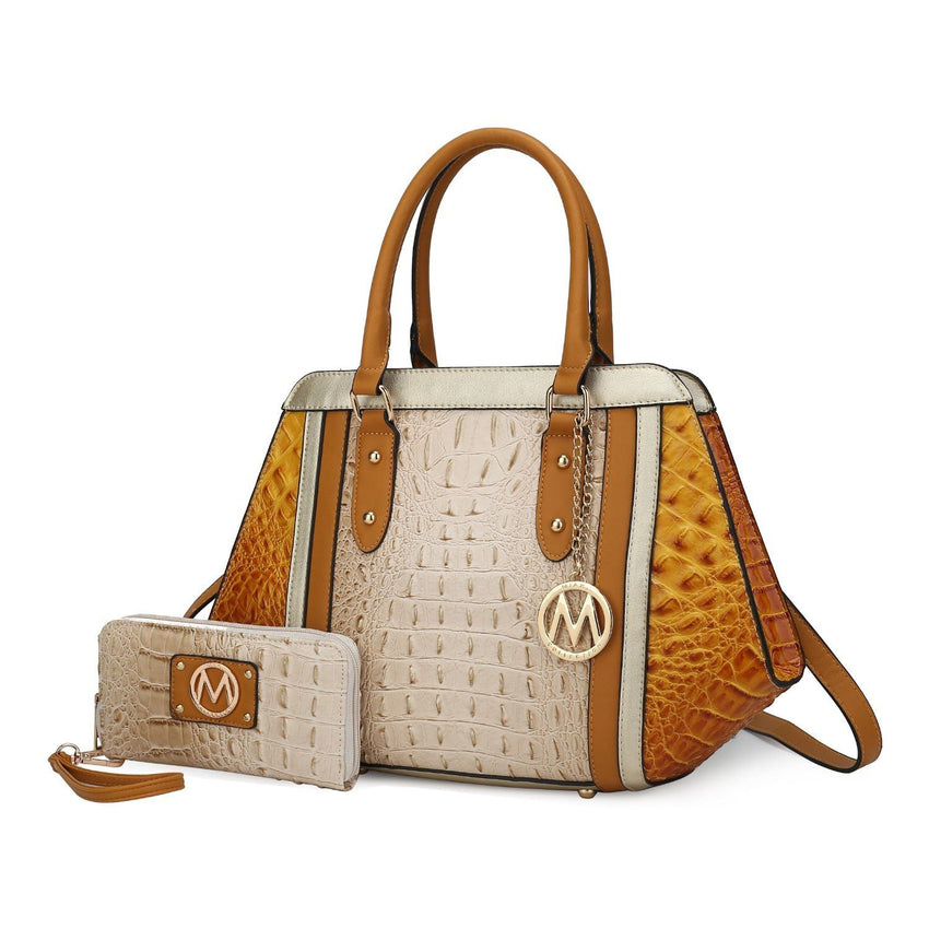 MKF Collection Daisy Two PCS Croco Satchel bag & Wallet , Measurements: 10” L x 11” H x 4” W , Wallet: 7.5” L x 4”H x 1” W - 7DAY'S