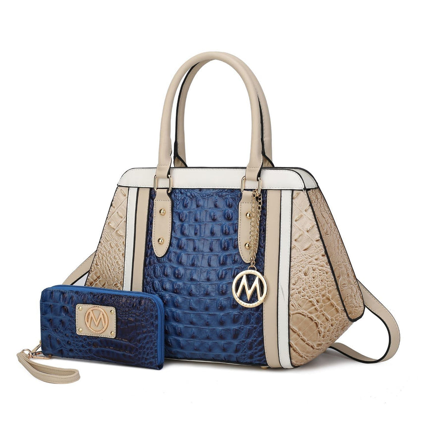 MKF Collection Daisy Two PCS Croco Satchel bag & Wallet , Measurements: 10” L x 11” H x 4” W , Wallet: 7.5” L x 4”H x 1” W - 7DAY'S