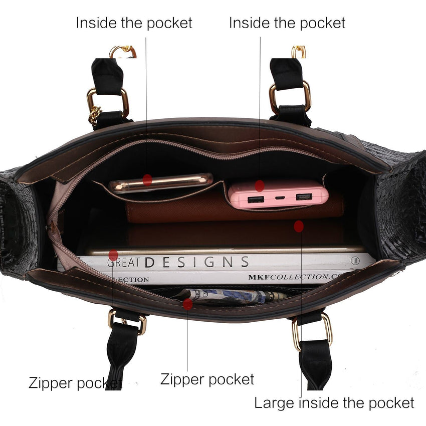 MKF Collection Daisy Two PCS Croco Satchel bag & Wallet , Measurements: 10” L x 11” H x 4” W , Wallet: 7.5” L x 4”H x 1” W - 7DAY'S
