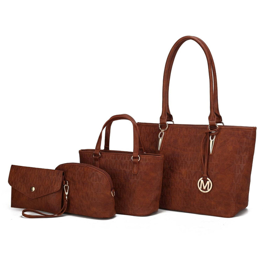 MKF Collection Edelyn Signature M - Embossed 4 - Piece Tote Handbag Set - (Color Camel) - 7DAY'S