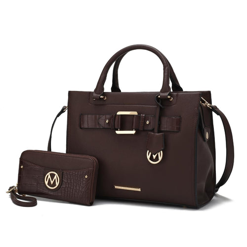 حقيبة توت نسائية من الجلد النباتي فيرجينيا من مجموعة MKF من ميا كيه مع محفظة - قطعتين