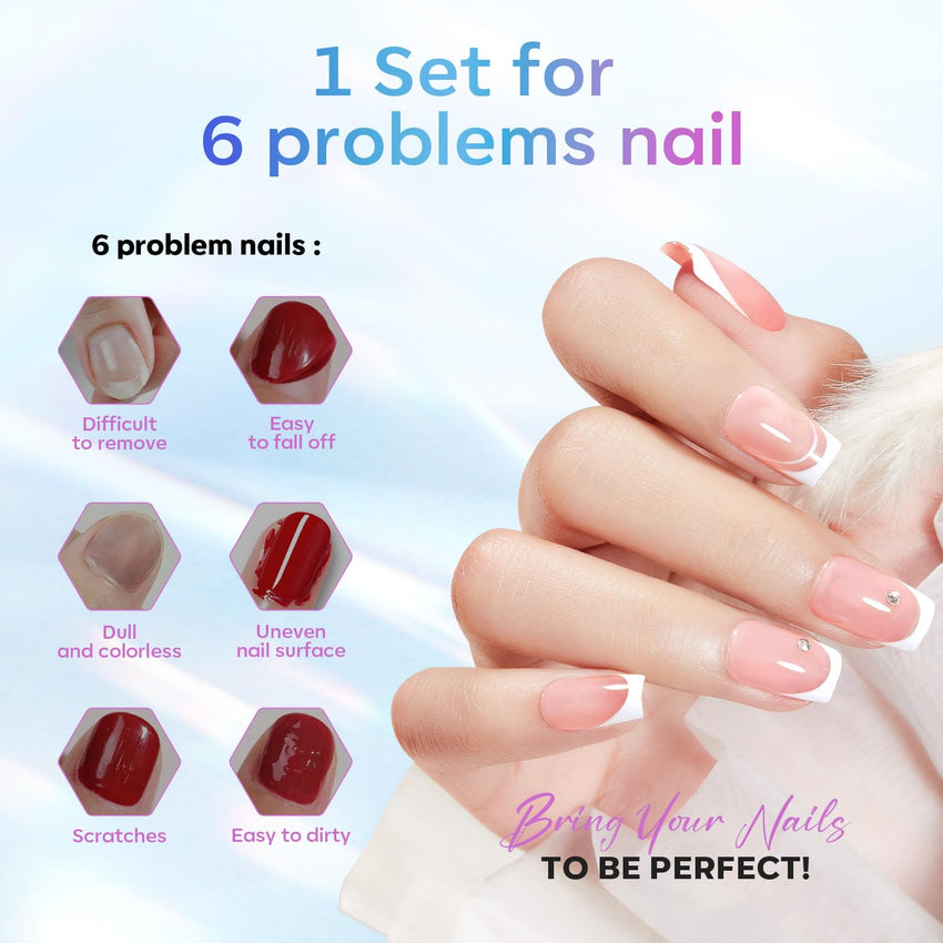 modelones Gel Top Coat, 15 ml 2025 Upgrade Super Shiny Base and Top Coat Set, Soak Off Nail Lamp Acid Free No Wipe Clear Base Top Gel Nail Polish - 7DAY'S