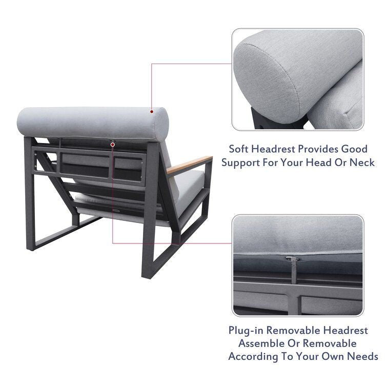 Modern Aluminum Lounge Chairs Sets; Outdoor Furniture Reclining with Ottoman; Cushions and Side Table - 7DAY'S