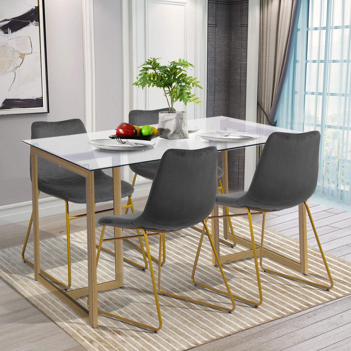 Modern Dining Chairs Set of 2; Velvet Upholstered Side Chairs with Golden Metal Legs for Dining Room Furniture - 7DAY'S